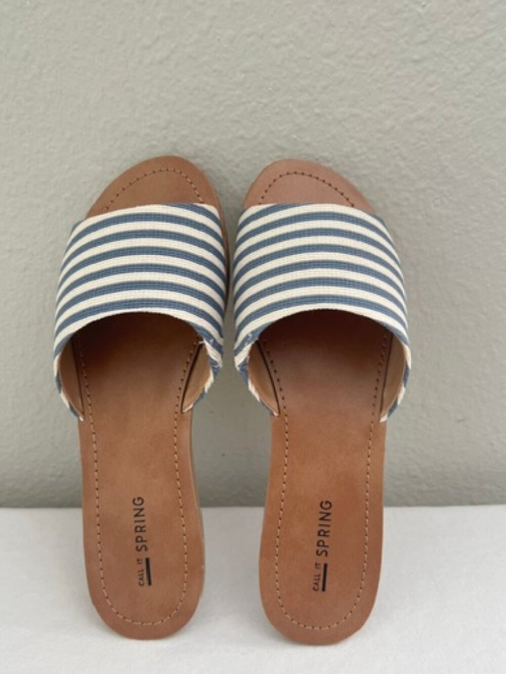 Call It Spring Sandals Slides Womens 8.5 Blue Stripe Slip On Nautical Beach New